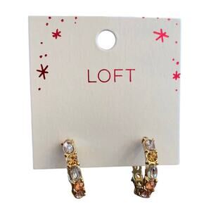 NWT LOFT Multicolor Rhinestone Goldtone Hoop Earrings